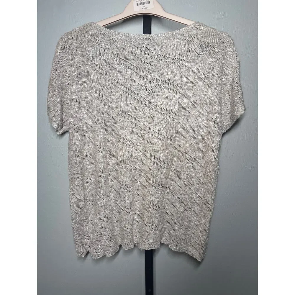 Eileen Fisher Linen Blend Sweater Top Medium Beige Karma Ripple Pointelle Knit - Picture 3 of 6